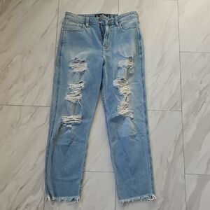 Hollister Light Blue High Rise Distressed Jeans